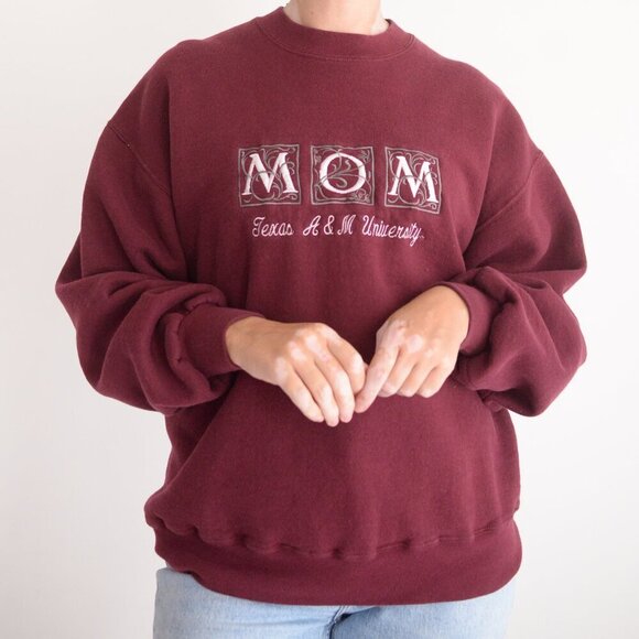 Vintage Image Wear Maroon Embroidered Mom Texas A&M University Crew Sweater L - Picture 2 of 11
